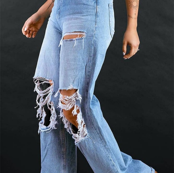 New High rise wide leg distressed jeans - Picture 3 of 4